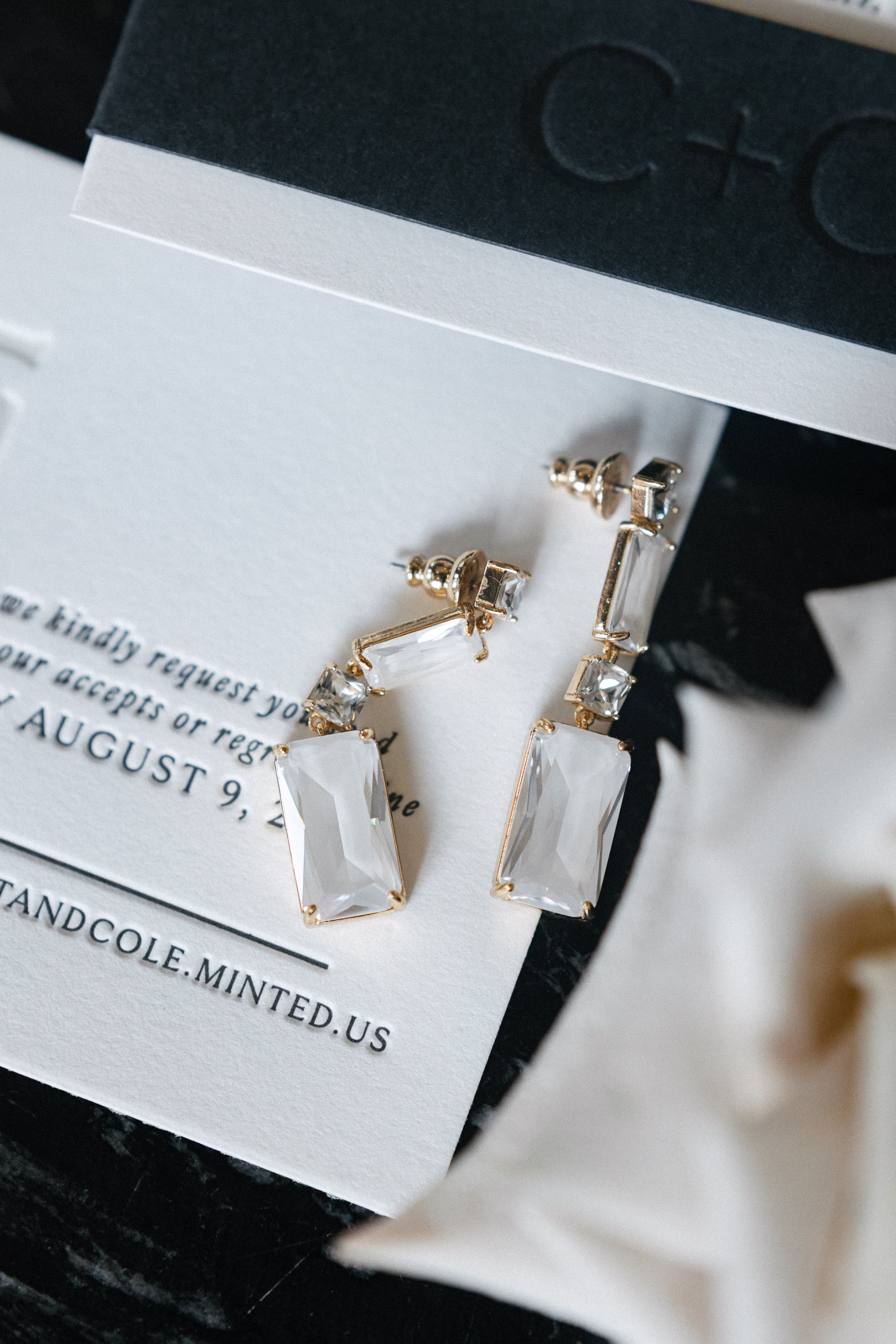 close up on bridal drop-earrings