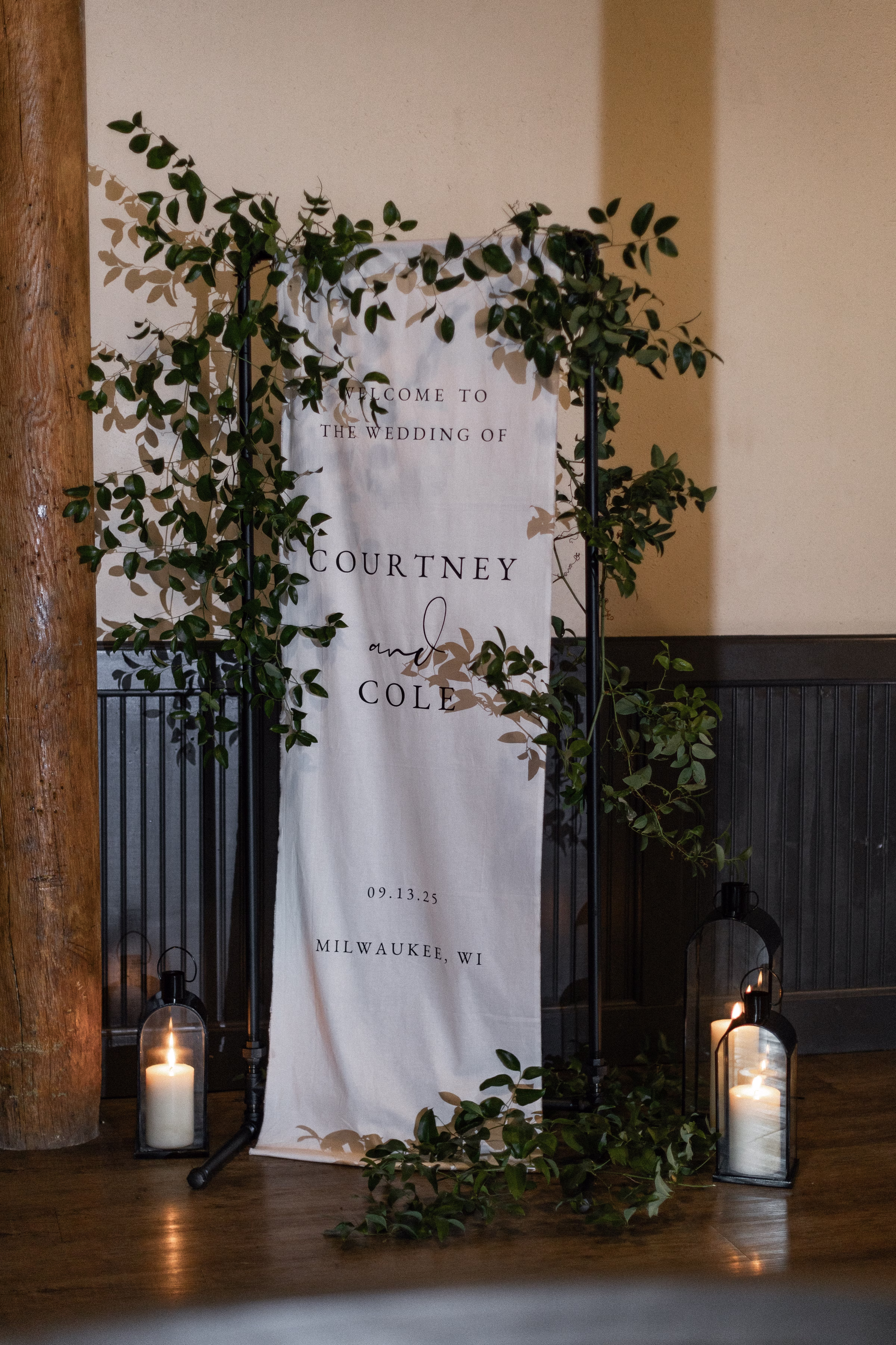a linen welcome sign by Bayview Printing Co.