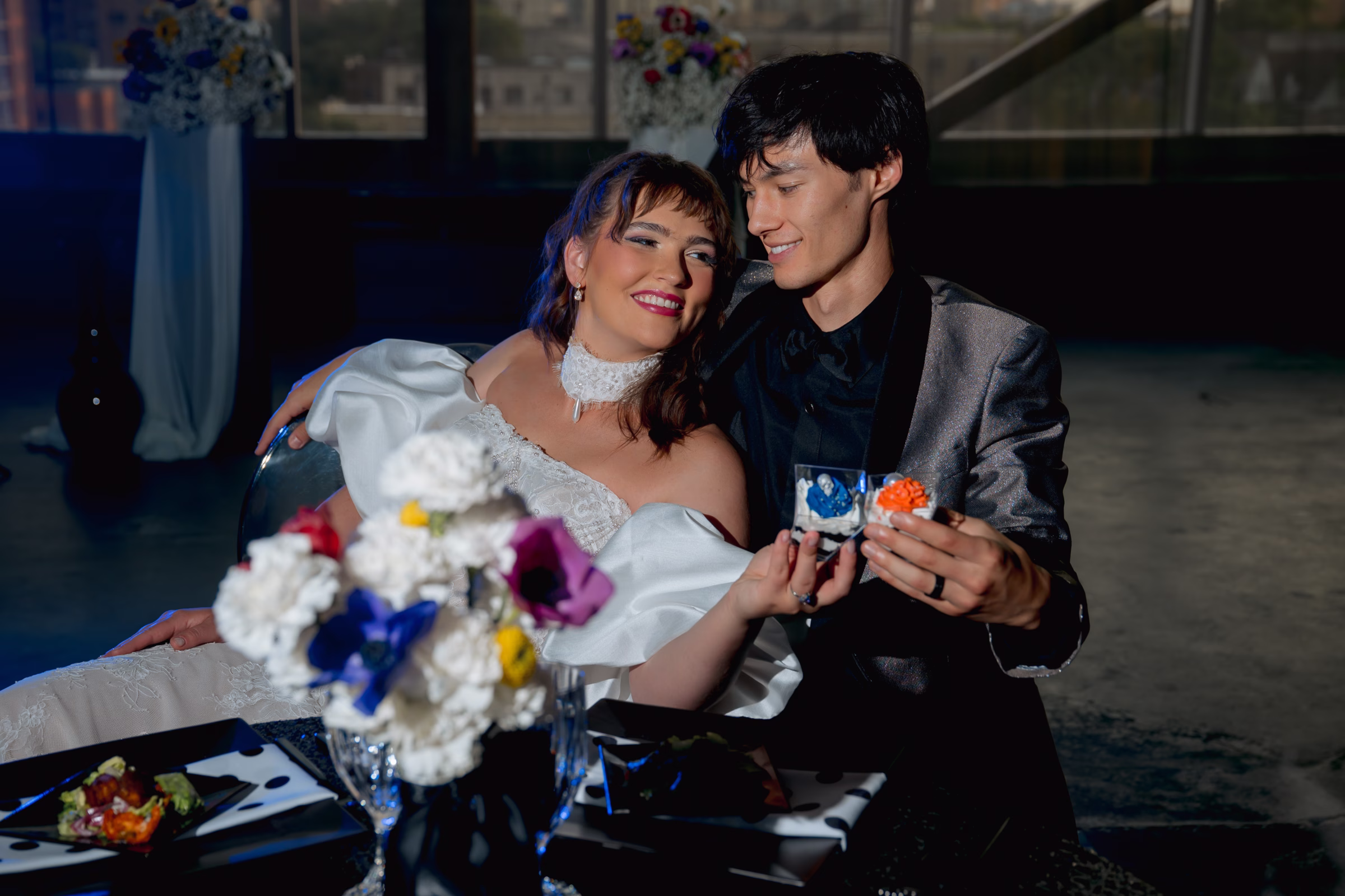 a bride and groom toast cake-cups™ from Cowboy David's Bakery