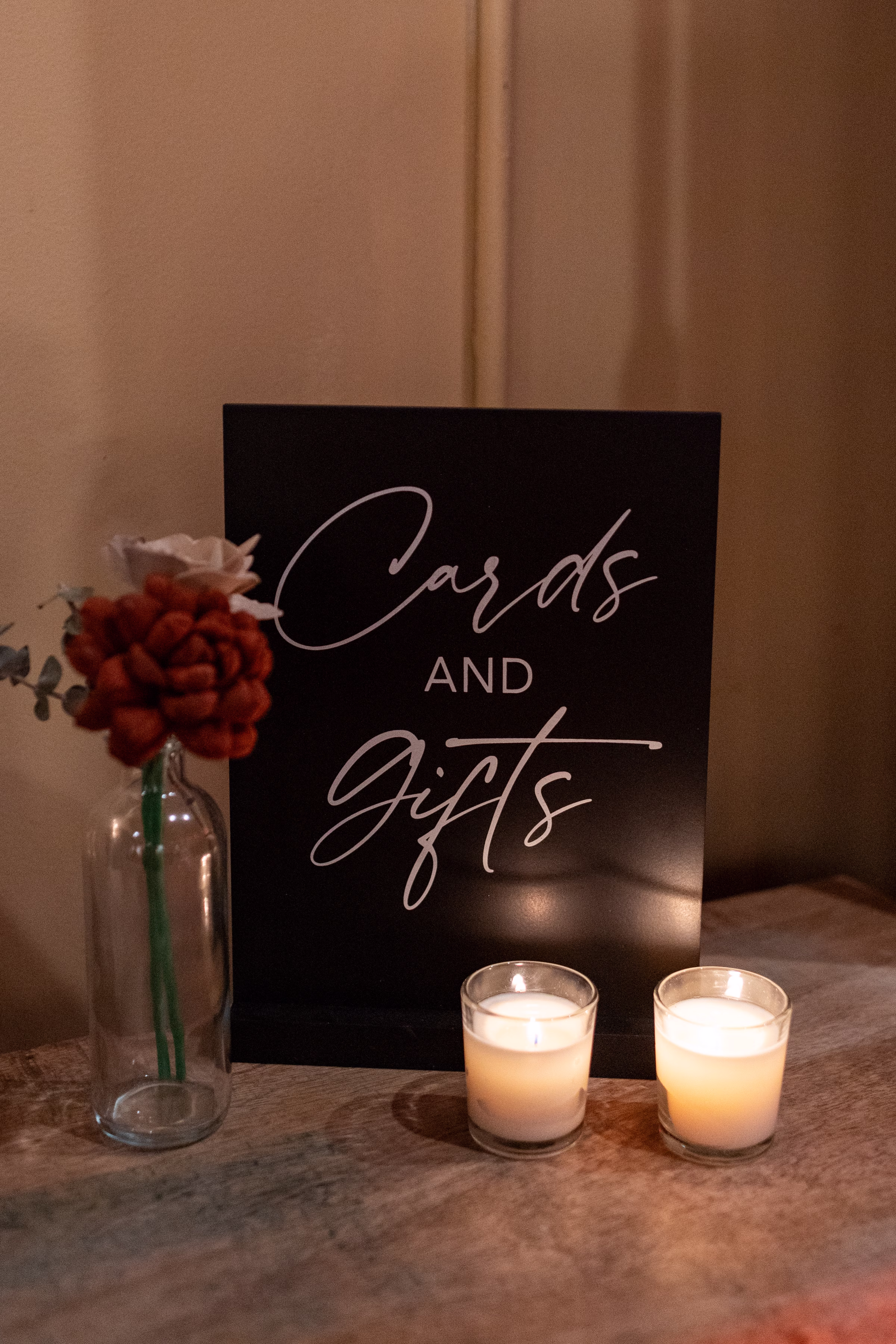 moody romantic fall wedding loft on broadway milwaukee reception details 775 1283 - A Moody, Romantic Fall Wedding at The Loft on Broadway | Sarah + Nathan a sign at a wedding reception that reads "Cards and Gifts"